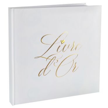 Livre d’or blanc avec inscription dorée élégante | jourdefete.com