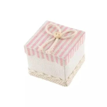 Lot de 4 contenants carrés à rayures en lin - 5 x 5 x 5 cm - Rose Pastel | jourdefete.com