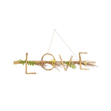 suspension mot love fleurs séchées et bambou de 61 cm | jourdefete.com