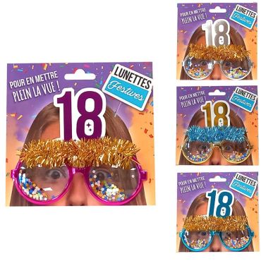 Lunettes festives confettis “18 ans” avec guirlande et verres colorés | jourdefete.com Lunettes festives confettis “18 ans” avec guirlande et verres colorés | jourdefete.com