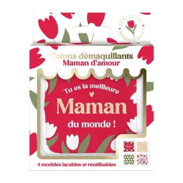 Lot de 4 cotons démaquillants lavables aux motifs printaniers et messages tendres pour la Fête des Mères | jourdefete.com