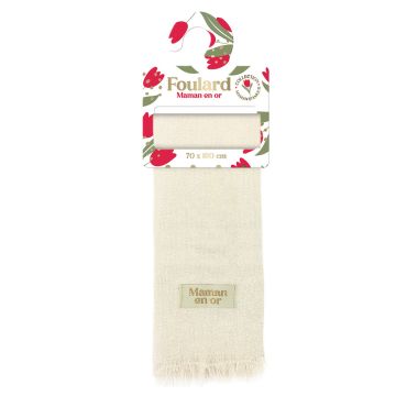 Grand foulard léger de couleur écru avec étiquette dorée Maman en or de la collection Maman d'Amour | jourdefete.com