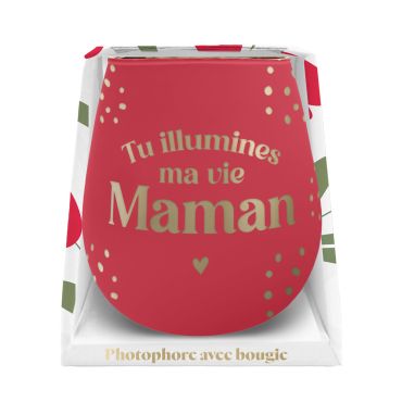 Photophore rouge avec message doré Tu illumines ma vie Maman et bougie pour cadeau de fête des mères | jourdefete.com