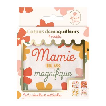 Cotons démaquillants fête des grands-mères avec message Mamie et motifs floraux | jourdefete.com