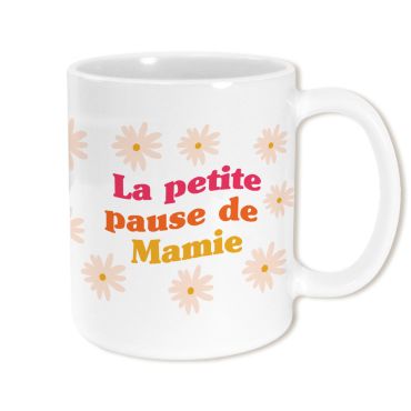 Mug blanc "La petite pause de Mamie" avec motifs fleuris | jourdefete.com