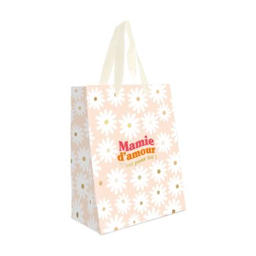 Pochette cadeau "Mamie d’amour" (modèle moyen) avec un design floral doux et pastel | jourdefete.com