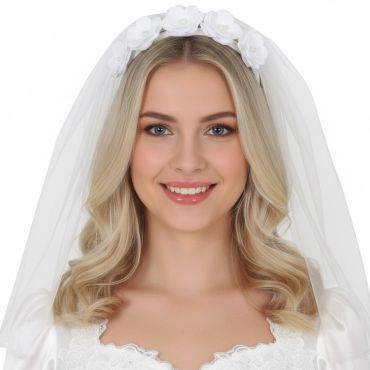 Diadème de mariée avec fleurs blanches et voile | jourdefete.com Diadème de mariée avec fleurs blanches et voile | jourdefete.com