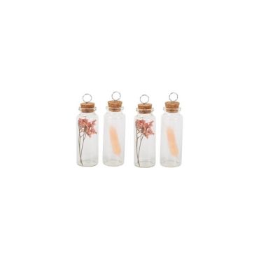 4 Fioles Marque-Places Verre, Plumeaux Rose et Gypso Vieux Rose 10 x 3 cm modèle 1 | jourdefete.com