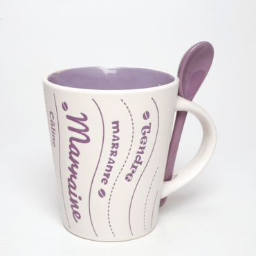 Mug marraine avec sa cuillère - Lilas Mug marraine avec sa cuillère - Lilas
