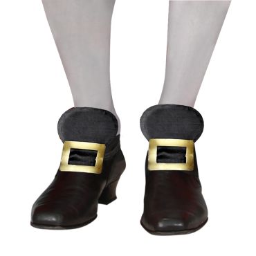 Paire de boucles de chaussures médiévales dorées sur souliers noirs | jourdefete.com