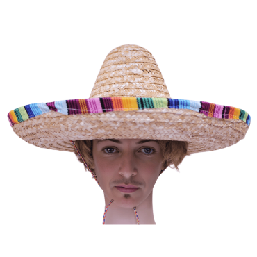 Sombrero mexicain en paille avec bord multicolore | jourdefete.com