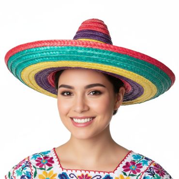 Sombrero mexicain multicolore porté pour une fête ou un déguisement | jourdefete.com Sombrero mexicain multicolore porté pour une fête ou un déguisement | jourdefete.com