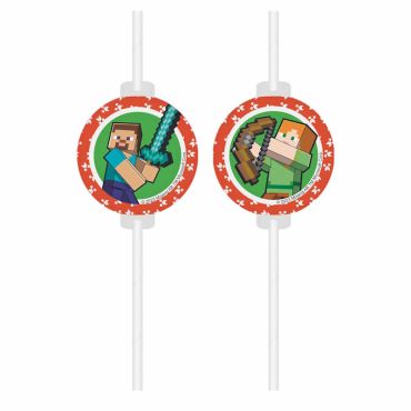Ces 4 pailles avec médaillon en carton FSC® - 22 cm - Minecraft™ conviendront idéalement lors d’un anniversaire pour enfant | jourdefete.com