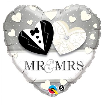 Ballon Hélium Cœur "Mr & Mrs" - 46cm