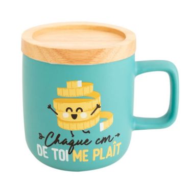 Mug avec Couvercle en Bois - Chaque Cm de Toi me Plaît | JOURDEFETE.COM