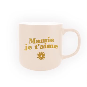 Mug mat "Mamie je t’aime" beige avec écriture dorée | jourdefete.com