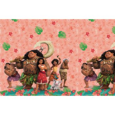 Nappe Vaiana 2 avec personnages Disney et fond fleuri exotique | jourdefete.com
