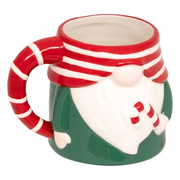 Mug gnome de Noël en céramique rouge, vert et blanc | jourdefete.com