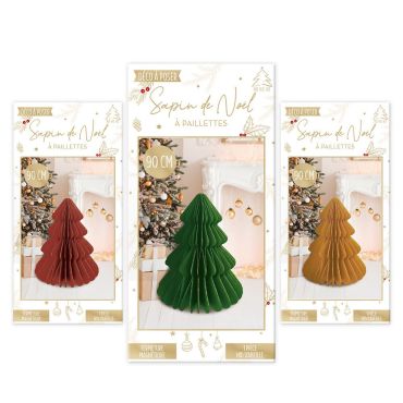 Sapin de Noël en papier alvéolaire rouge, vert ou doré – décoration de table festive | jourdefete.com