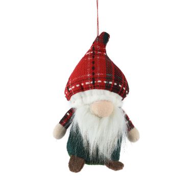 Suspension Lutin de Noël à Bonnet Rouge avec longue barbe blanche et bonnet à carreaux | jourdefete.com