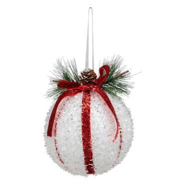 Boule de Noël blanche et rouge effet givré 10 cm | jourdefete.com Boule de Noël blanche et rouge effet givré 10 cm | jourdefete.com