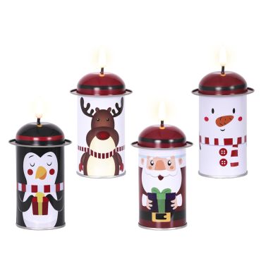 Bougies de Noël enfantines avec motifs de pingouin, renne, Père Noël et bonhomme de neige | jourdefete.com