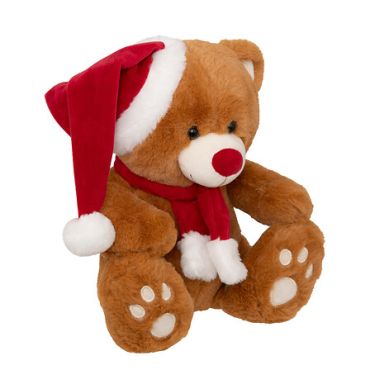 Peluche ours brun de Noël avec bonnet rouge et écharpe | jourdefete.com