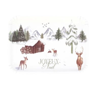 Plateaux de Noël motif chalet enneigé et cerfs, ambiance hiver féerique | jourdefete.com Plateaux de Noël motif chalet enneigé et cerfs, ambiance hiver féerique | jourdefete.com