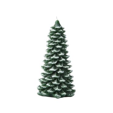 Bougie sapin vert givré H16,5 cm pour décoration de Noël | jourdefete.com