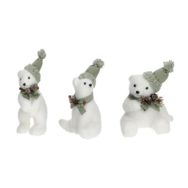 Oursons de Noël en polystyrène avec bonnet vert et décoration hivernale | jourdefete.com