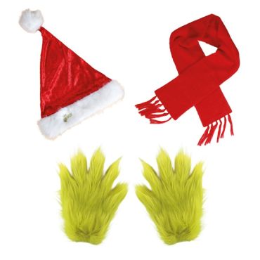 Kit d’accessoires du Grinch avec bonnet, écharpe et gants poilus verts | jourdefete.com Kit d’accessoires du Grinch avec bonnet, écharpe et gants poilus verts | jourdefete.com