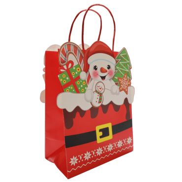 Sac cadeau de Noël avec bonhomme de neige et décor festif | jourdefete.com