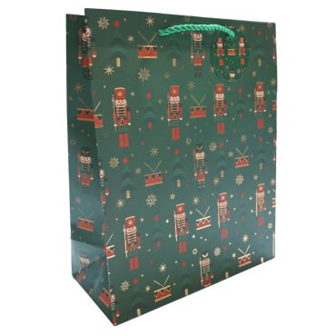 Sac cadeau de Noël vert motif casse-noisette et tambours | jourdefete.com