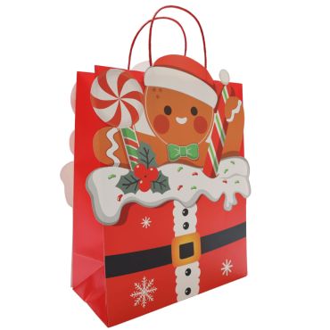 Sac cadeau de Noël Pain d’Épice rouge avec bonhomme gourmand | jourdefete.com