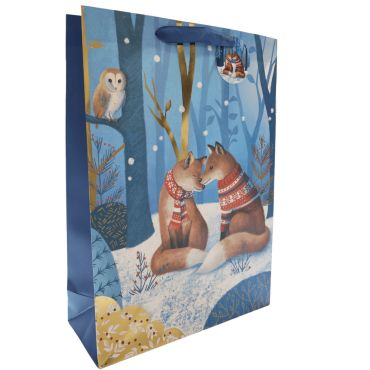 Sac cadeau de Noël Renards complices dans une forêt enneigée | jourdefete.com