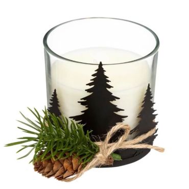 bougie parfumée de Noël avec support métallique de sapins | jourdefete.com