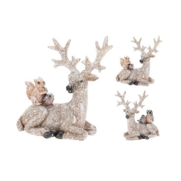 deco en resine renne avec animaux neige noel | jourdefete.com