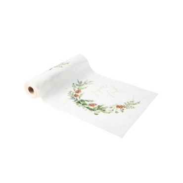 Chemin de table Joyeux Noël Forêt Enchantée Velours Blanc et Or 28cm x 3m Chemin de table Joyeux Noël Forêt Enchantée Velours Blanc et Or 28cm x 3m