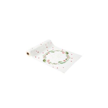 Chemin de table Joyeux Noël Tradi Chic Velours Blanc, Vert, Rouge et Or 28cm x 3m