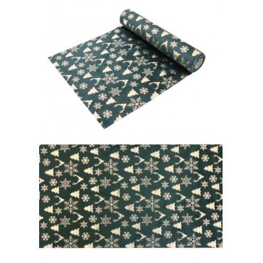 chemin de table en velours xmas icon vert fonce et or | jourdefete.com