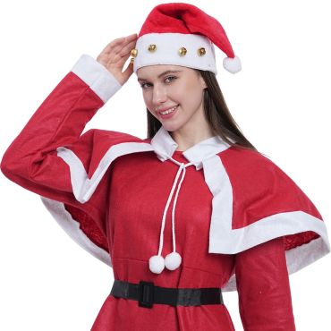 Bonnet du Père Noël en peluche rouge avec grelots dorés adulte | jourdefete.com