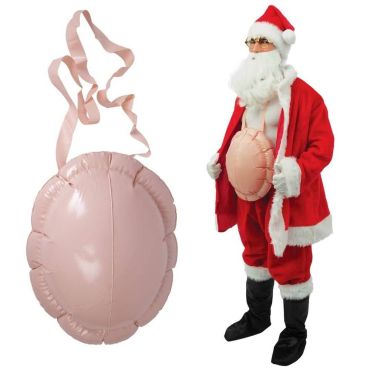Ventre gonflable de Père Noël porté avec costume rouge et barbe blanche | jourdefete.com