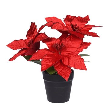 poinsettia avec paillettes rouges et pot noir | jourdefete.com