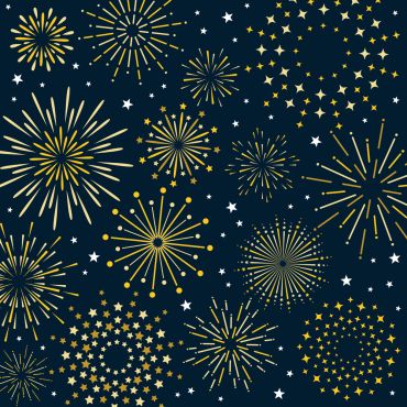 Serviettes de Noël avec motifs de feux d’artifice dorés et argentés 33x33 cm | jourdefete.com