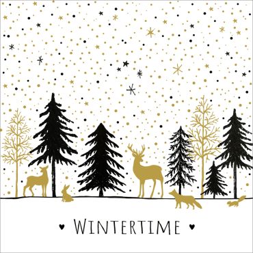 Serviettes de Noël motif forêt dorée et noire avec animaux 33x33 cm | jourdefete.com