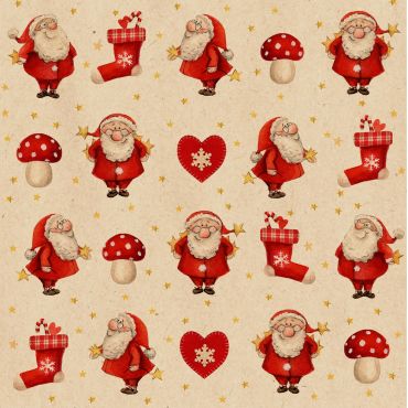 Serviettes en papier Noël avec motifs Père Noël, chaussettes et étoiles dorées | jourdefete.com