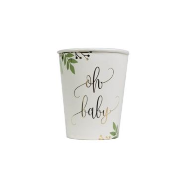 8 gobelets en carton blancs et verts collection oh baby | jourdefete.com