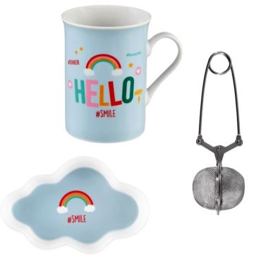 Coffret Dégustation de Thé (Mug, Coupelle, Pince à Thé) - Hello Smile - Derrière la Porte