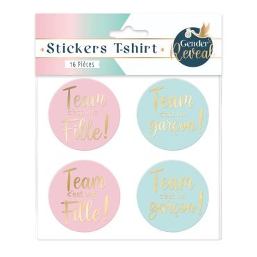 Pack de 16 stickers pour t-shirt - Fille ou Garçon ? - Collection Gender Reveal | jourdefete.com