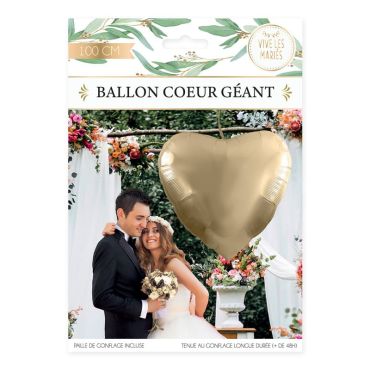 Ballon géant en forme de cœur - 100 cm - Vive les mariés | jourdefete.com